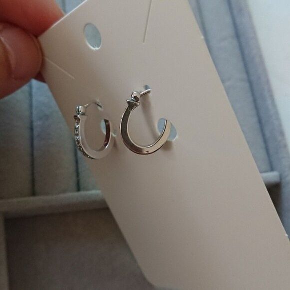 Coach Pave Signature Silver & Crystal Hoop Earrings - Picture 4 of 8